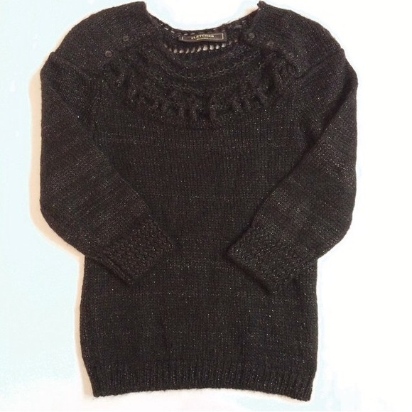 Black and silver metallic wool blend boatneck retro sweater - Picture 4 of 4
